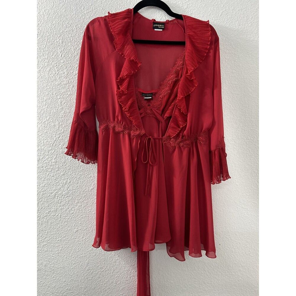 Seductive Wear by Cinema Etoile Red Babydoll Thong‎ Robe Set Chemise Lingerie S